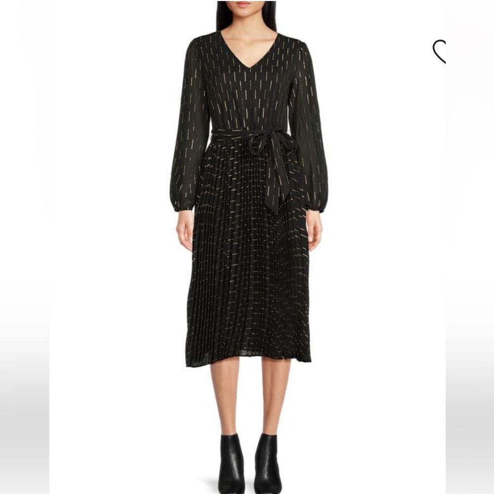 T Tahari Glitter Print Accordion Pleat Midi-Dress